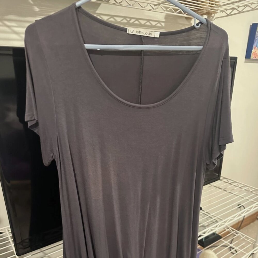 Ladies Jollielovin Short Sleeve Tunic Top- Slate Grey- Large